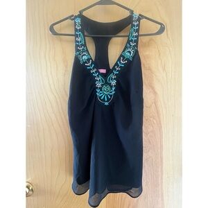 Embroidered Black Sleeveless Top